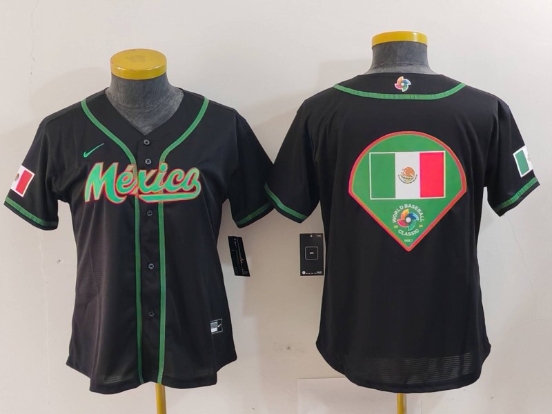 Women's Mexico Baseball Team Big Logo 2023 Black World Baseball Classic Stitched Jersey(Run Small)